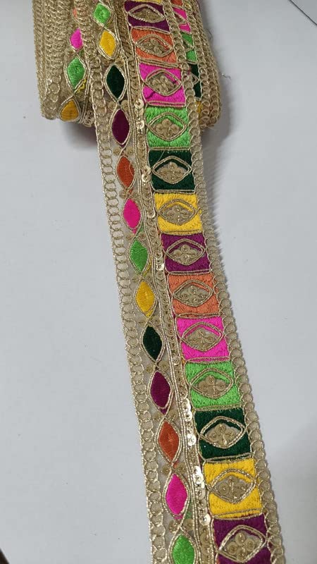Multicolour 2 inch Wide Lace Saree Border Duppata Lace Border Zari